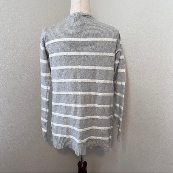 NWT Sigrid Olsen Women's Small Gray Cardigan Striped Sweater Pockets Open Thick - Picture 3 of 9